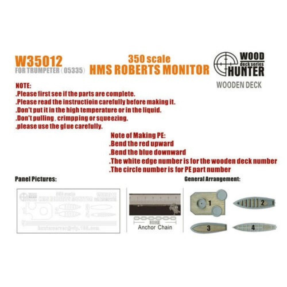 Hunter W35012 1/350 Wood Deck HMS ROBERTS MONITOR FOR TRUMPETER 05335