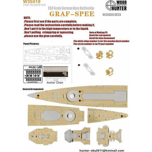 Hunter W35019 1/350 Wood Deck gmn battleship GRAF-SPEE FOR TRUMPETER 05316