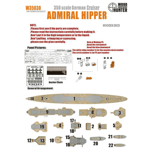 Hunter W35030 1/350 Wood Deck German Cruiser ADMIRAL HIPPER FOR TRUMPETER 05317