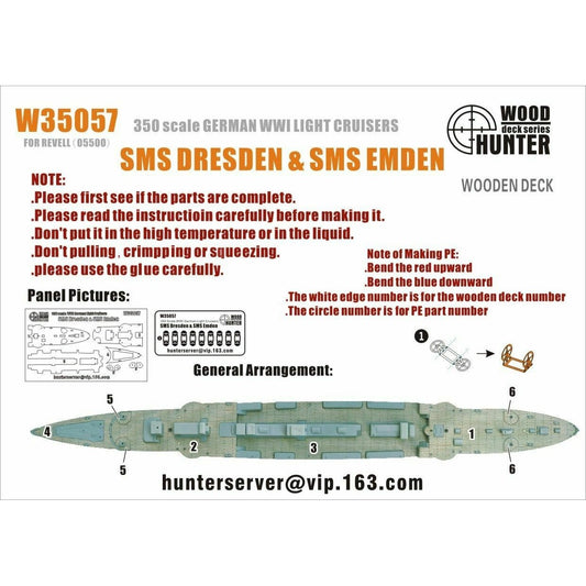 Hunter W35057 1/350 Wood Deck WWI German Light Cruisers SMS Dresden & SMS Emden FOR REVELL 05500