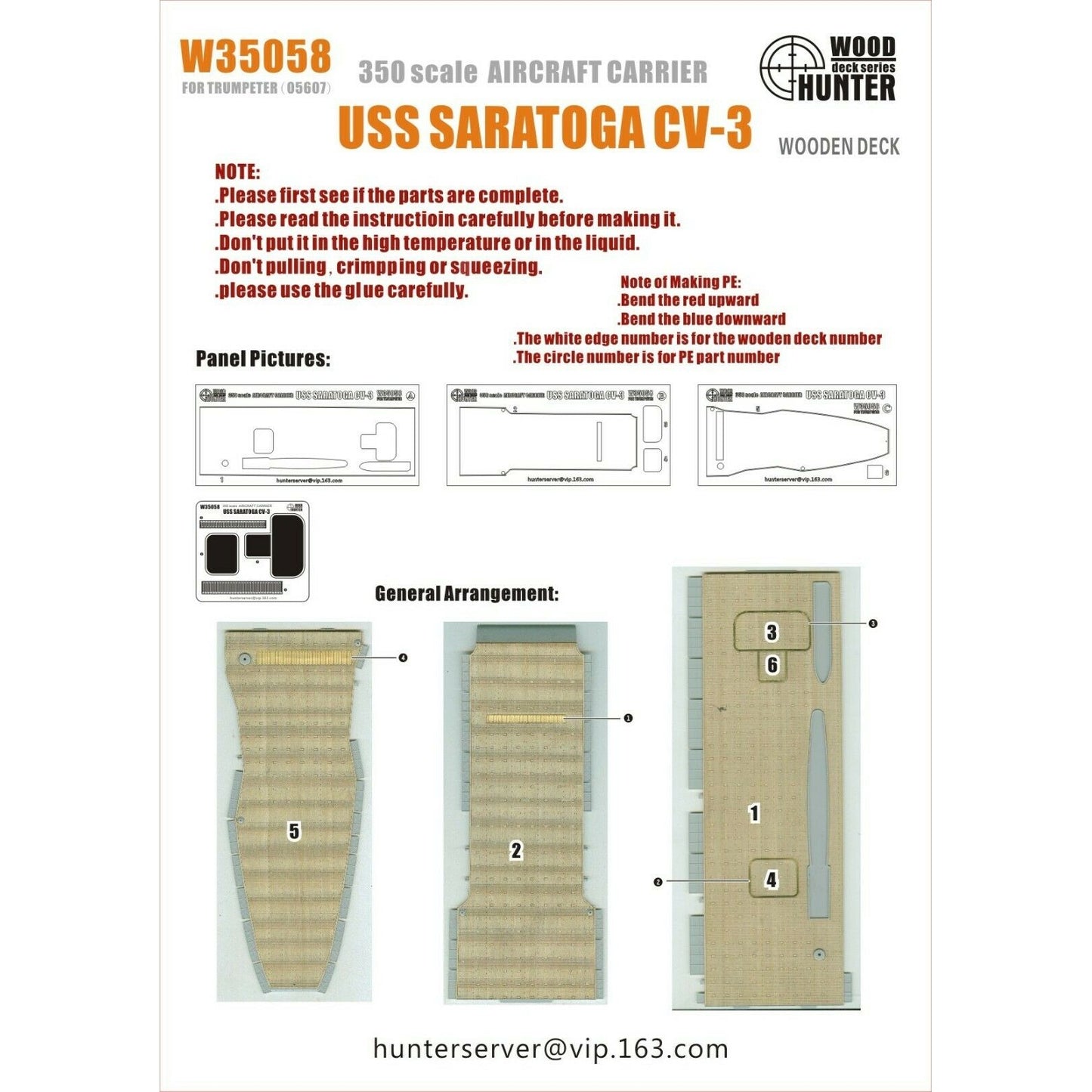 Hunter W35058 1/350 Wood Deck USS SARATOGA CV-3 FOR TRUMPETER 05607