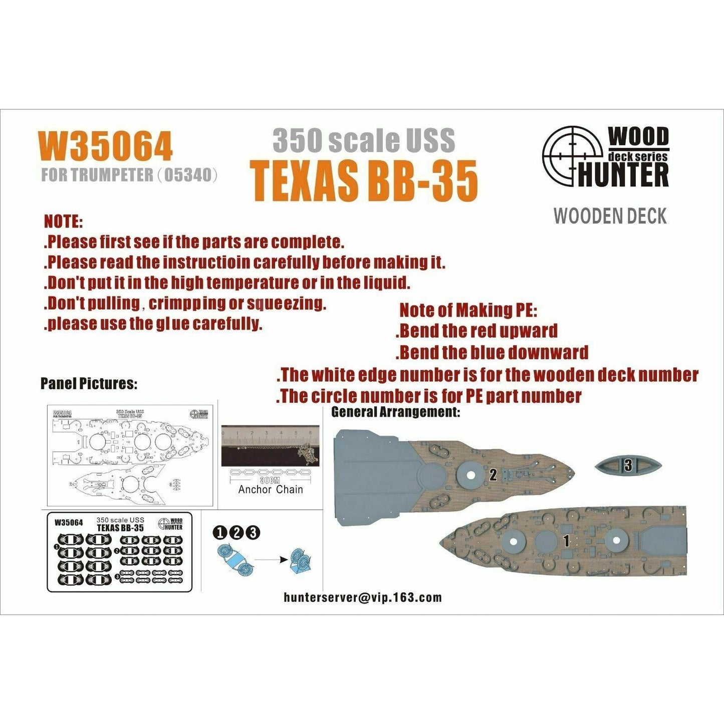 Hunter W35064 1/350 Wood Deck USS TEXAS BB-35 FOR TRUMPETER 05340